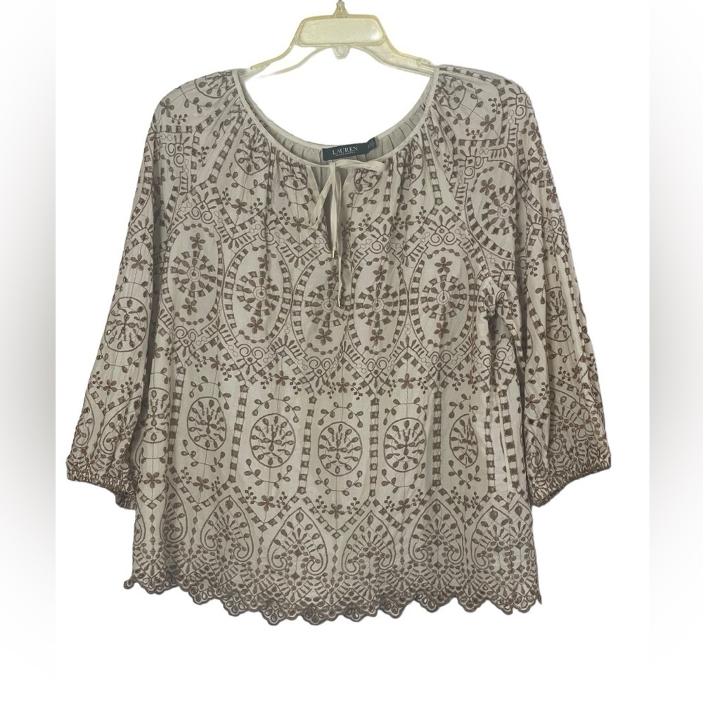 Lauren Ralph Lauren cotton eyelet raglan sleeve top. Size XL GUC to EUC - Picture 5 of 12